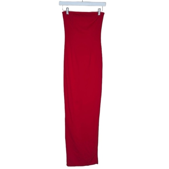 Y2K Strapless Bodycon Maxi Dress High Side Slit Maxi Red Size Small Grunge Indie - Picture 1 of 6